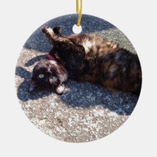 Playful Tortoiseshell Cat Ceramic Tree Decoration