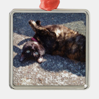 Playful Tortoiseshell Cat Metal Tree Decoration