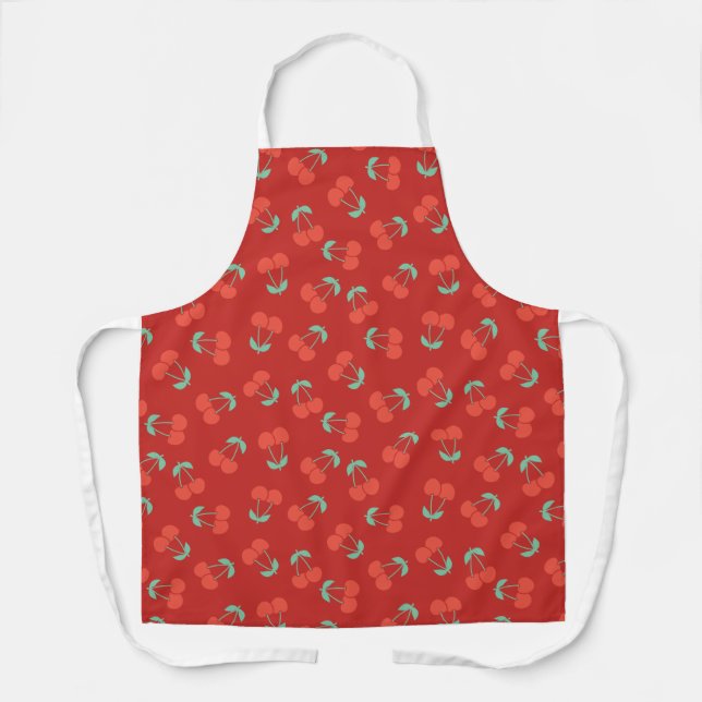 Playful Tossed Cherry Fruit in Crimson Chic Red Apron (Front)