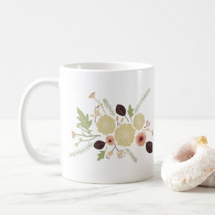 Playful Tossed Green Peach Floral Flowers Motif Coffee Mug