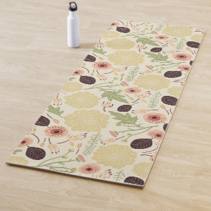 Playful Tossed Peach Cream Green Pattern Flowers  Yoga Mat