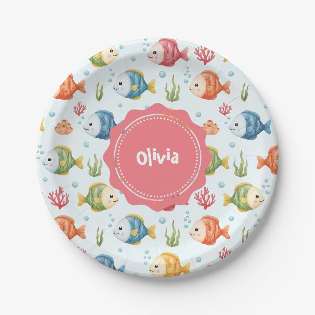 Playful Tropical Fish Pattern Paper Plate (Front)