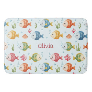 Playful Tropical Fish Pattern Personalised Bath Mat