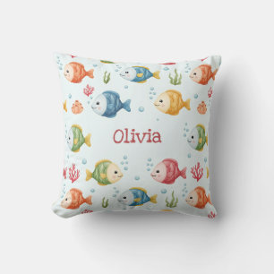 Playful Tropical Fish Pattern Personalised Cushion