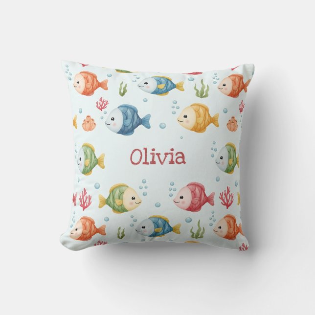 Playful Tropical Fish Pattern Personalised Cushion (Front)