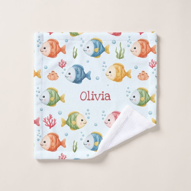 Playful Tropical Fish Pattern Personalised Wash Cloth (Wash Cloth)