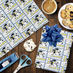 Playful Tuxedo Cat Toilet Paper Chaos Blue Yellow