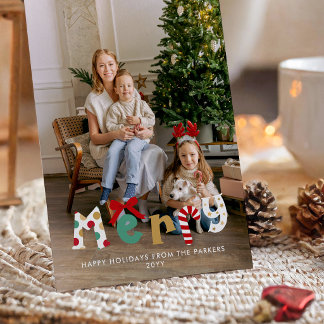 Playful Typography Photo Merry Christmas Holiday Card