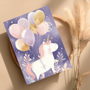 Playful Unicorn Birthday Card – Pink & Gold 