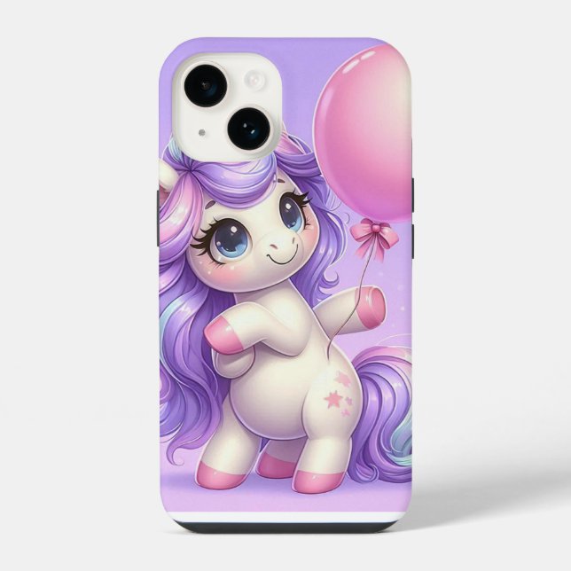 Playful Unicorn Holding a Balloon iPhone Case (Back)