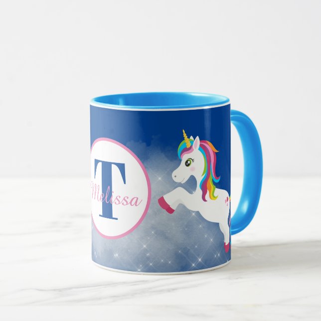 Playful unicorns add name mug (Front Right)