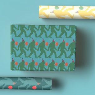 Playful & Unique Bright Colourful Birthday Bigfoot Wrapping Paper Sheet
