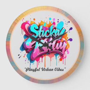 “Playful Urban Vibes” Large Clock
