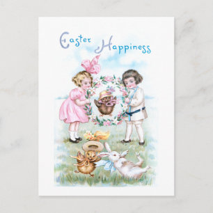 Playful Vintage Children, Easter Bunny, Chicks Postcard