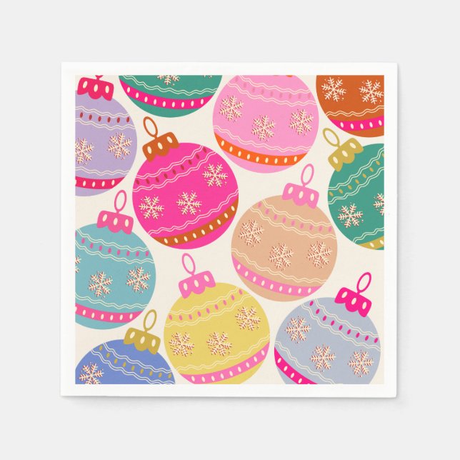 Playful Vintage Christmas Baubles Napkin (Front)