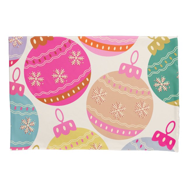 Playful Vintage Christmas Baubles Pillowcase (Front)