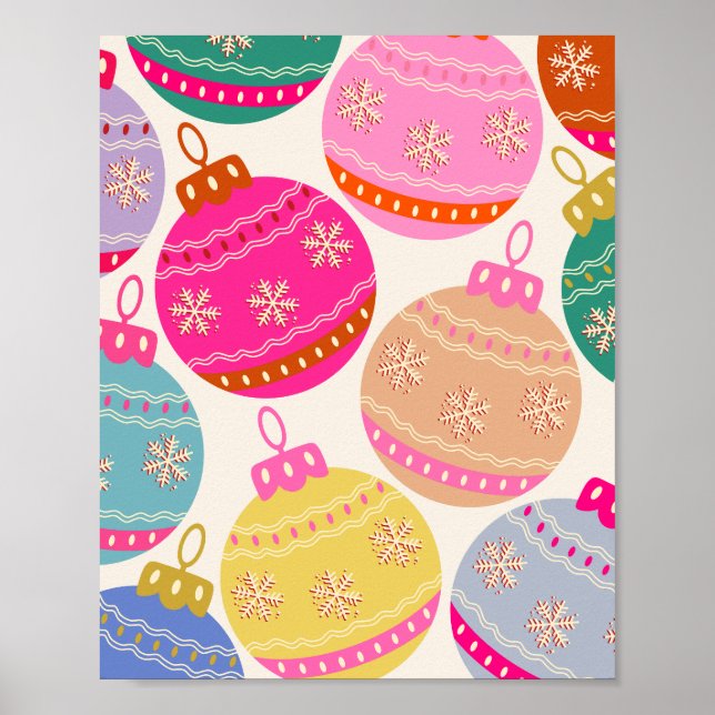 Playful Vintage Christmas Baubles Poster (Front)