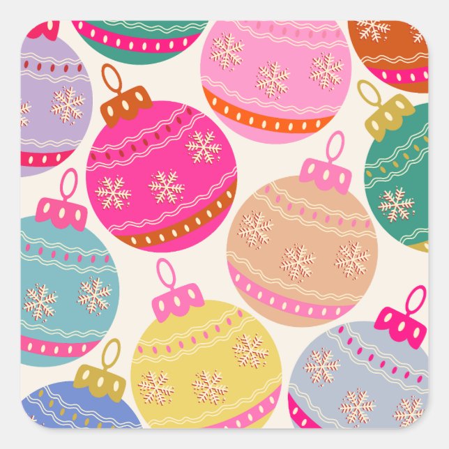 Playful Vintage Christmas Baubles Square Sticker (Front)