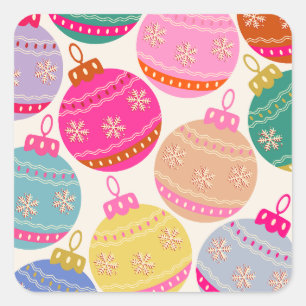Playful Vintage Christmas Baubles Square Sticker