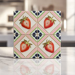 Playful Vintage Kitsch Pastel Strawberry  Tile<br><div class="desc">Brighten up your space with this playful kitsch kitchen tile featuring charming vintage strawberries framed by gingham-style borders. Accented with soft pastel pink and mint green tones, this design evokes a nostalgic, cheerful vibe perfect for retro-inspired kitchens and dining areas. The symmetrical layout and whimsical details make it ideal for...</div>