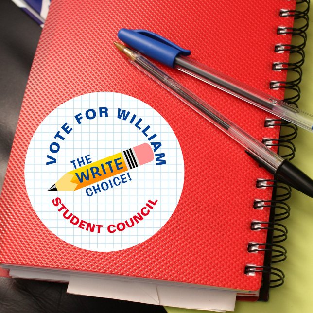 Playful Vote for Class President: WRITE choice Classic Round Sticker (Creator Uploaded)