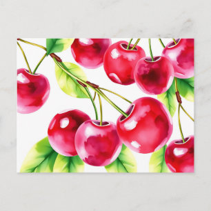 Playful Watercolor Cherries  Postcard