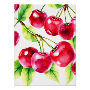 Playful Watercolor Cherries Poster