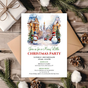 Playful watercolor Christmas scene invitation
