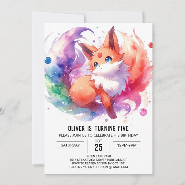  Playful Watercolor Fox Birthday Invitation (Front)
