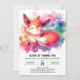 Playful Watercolor Fox Birthday Invitation