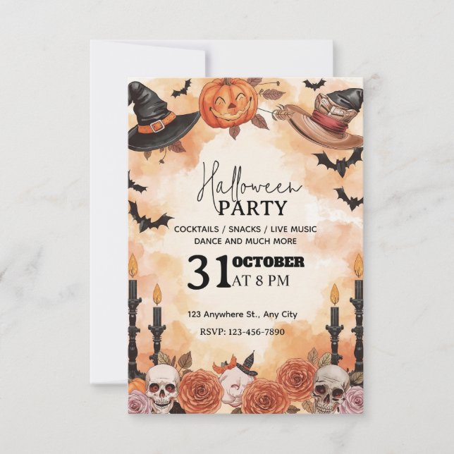 Playful Watercolor Halloween Party Invitation   (Front)