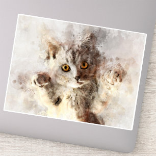 Playful Watercolor Kitten with Bright Amber Eyes