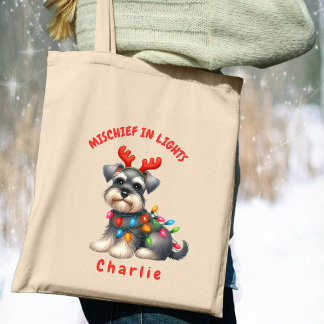 Playful Watercolor Miniature Schnauzer Festive Dog Tote Bag