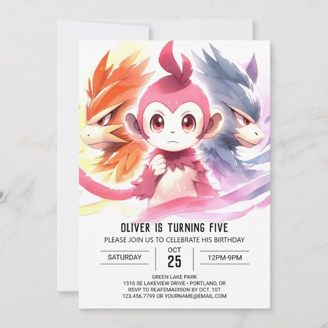 Playful Watercolor Monkey Birthday Invitation (Front)