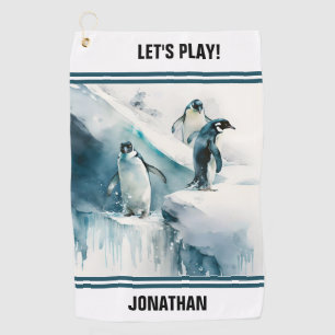 Playful Watercolor Penguins Golf Towel