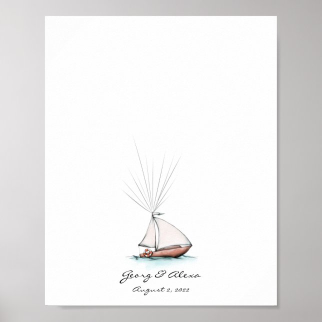 Playful Watercolor Ship Fingerprint Guestbook (Front)