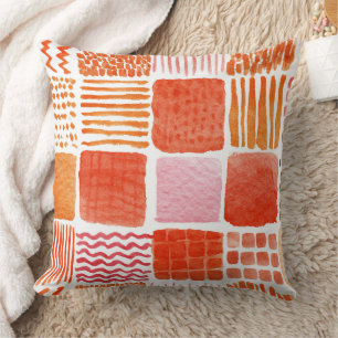 Playful Watercolor Squares Warm Boho Abstract Cushion