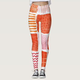 Playful Watercolor Squares Warm Boho Abstract Leggings
