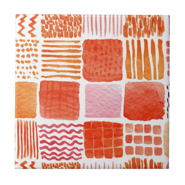 Playful Watercolor Squares | Warm Boho Abstract Tile (Front)