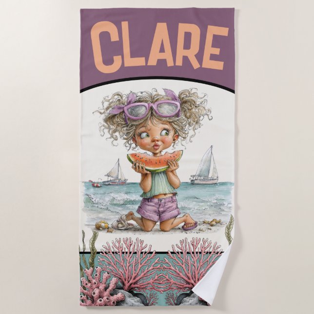 Playful Watermelon‑Loving Beach Kid Towel Design  (Front)