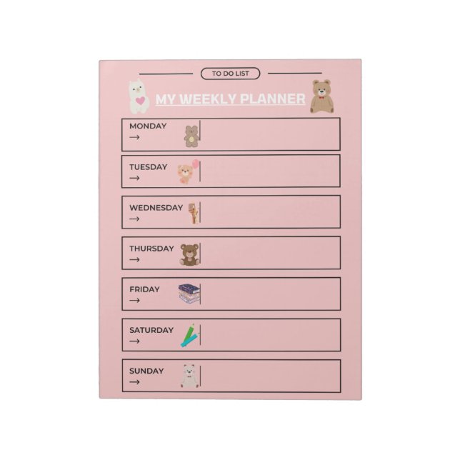 Playful Weekly Planner Page Notepad (Rotated)