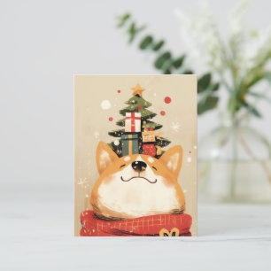 Playful Welsh Corgi with Christmas Decorations Holiday Postcard