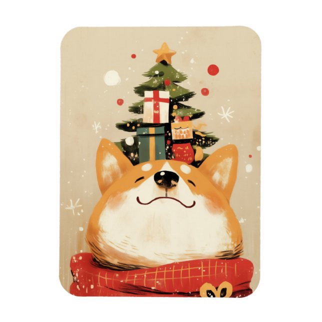 Playful Welsh Corgi with Christmas Decorations Magnet (Vertical)
