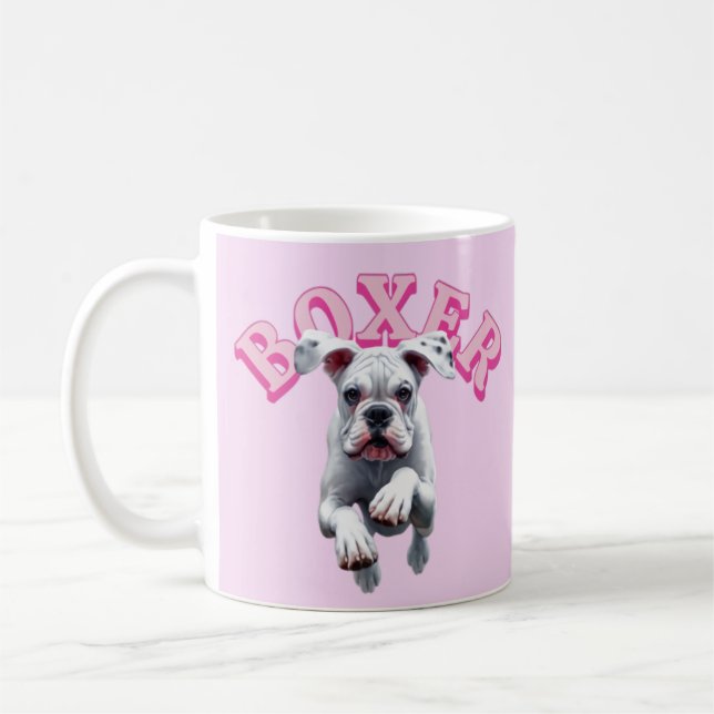 Playful White Boxer Dog Coffee Mug (Left)