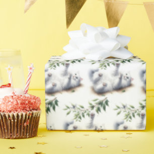 Playful White Cat With Tree Branch Wrapping Paper