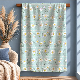 Playful White Daisies Gingham Floral Blanket