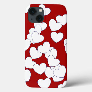 Playful White Hearts On Red Beautiful iPhone Cover