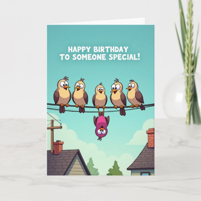Playful Wire Birds Birthday Card (Front)