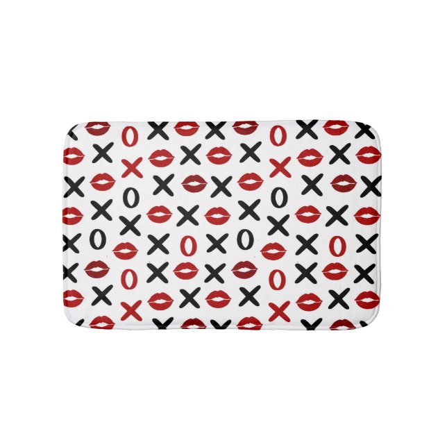 Playful XO & Red Lips Modern Love Pattern Bath Mat (Front)