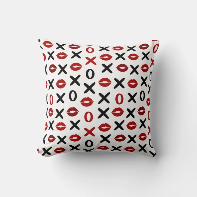 Playful XO & Red Lips – Modern Love Pattern Cushion (Front)